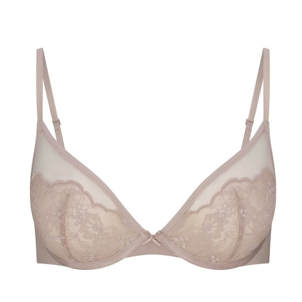 Skims Lace Unlined Demi Bra Fawn 32B DM-DEM-10428W Underwire Mesh Lingerie